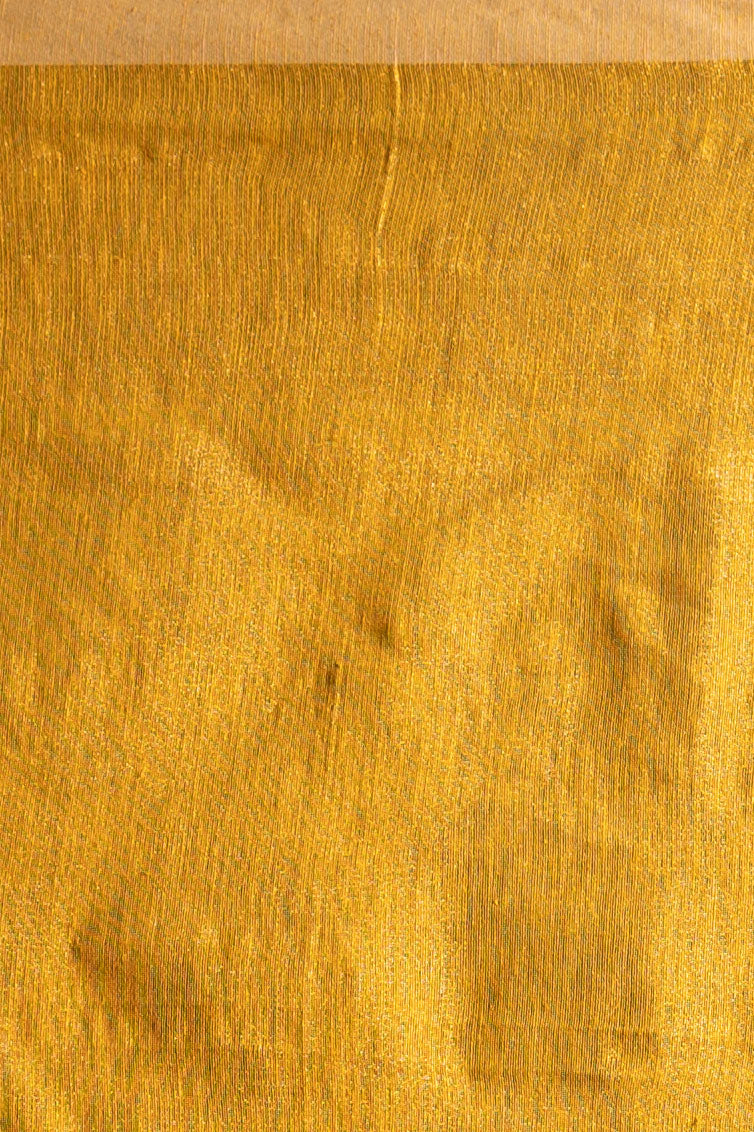 Suryakanti Mustard Linen Tissue Saree with Gold Stripe Pallu