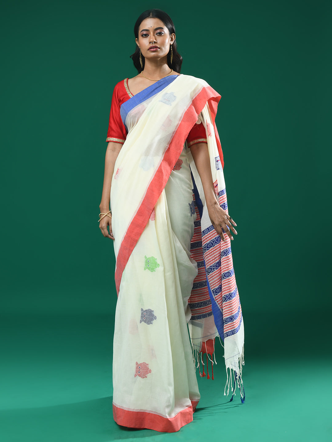 Jamdani White Woven Design Daily Wear  Saree