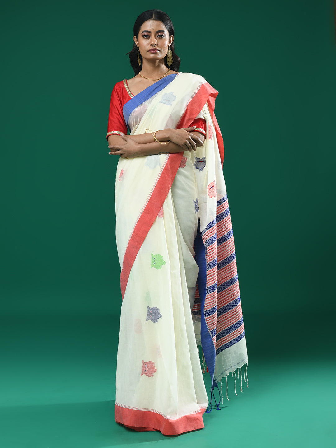 Jamdani White Woven Design Daily Wear  Saree