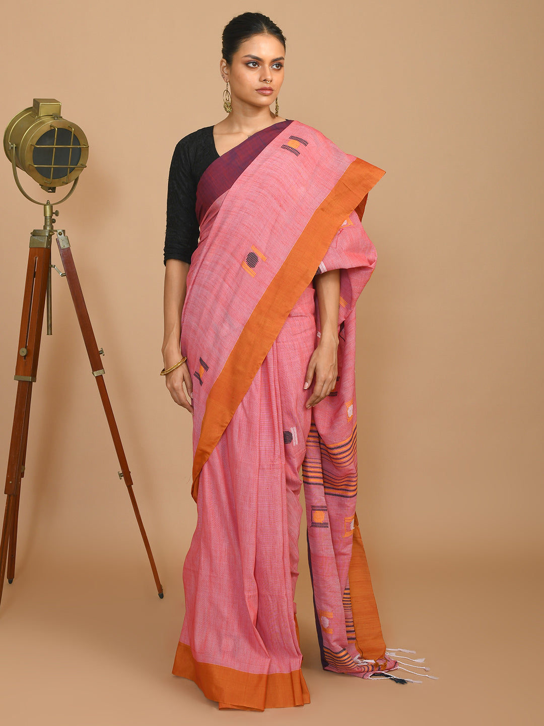 Jamdani Red Woven Design Daily Wear  Saree