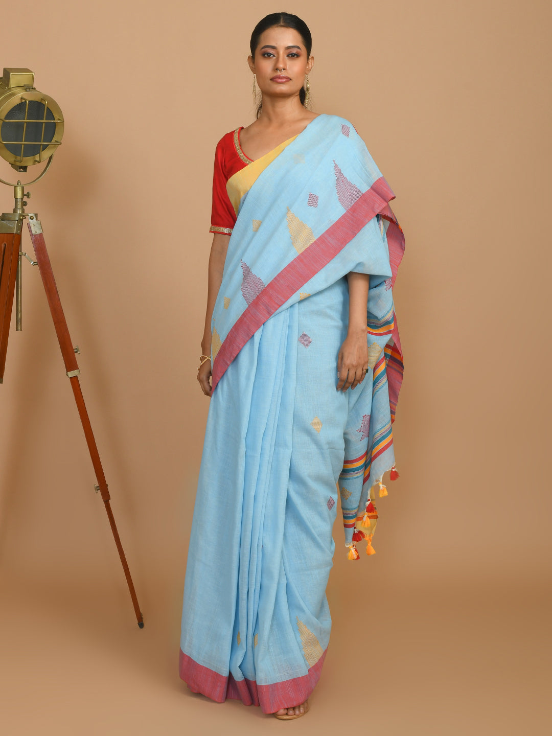 Jamdani Blue Woven Design Daily Wear  Saree