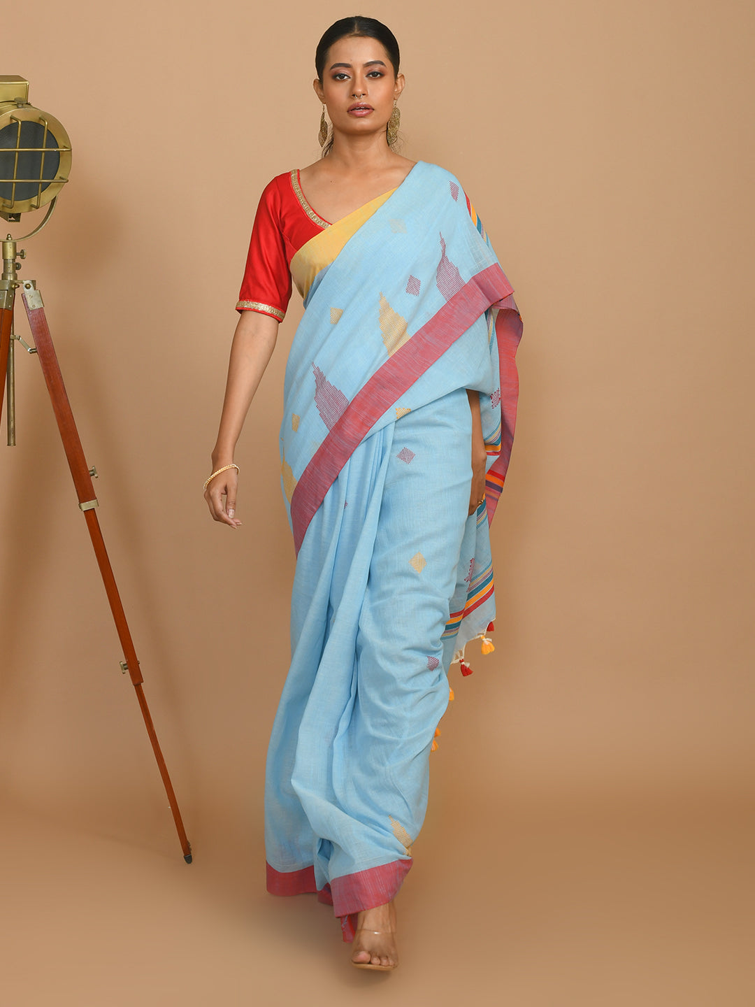 Jamdani Blue Woven Design Daily Wear  Saree