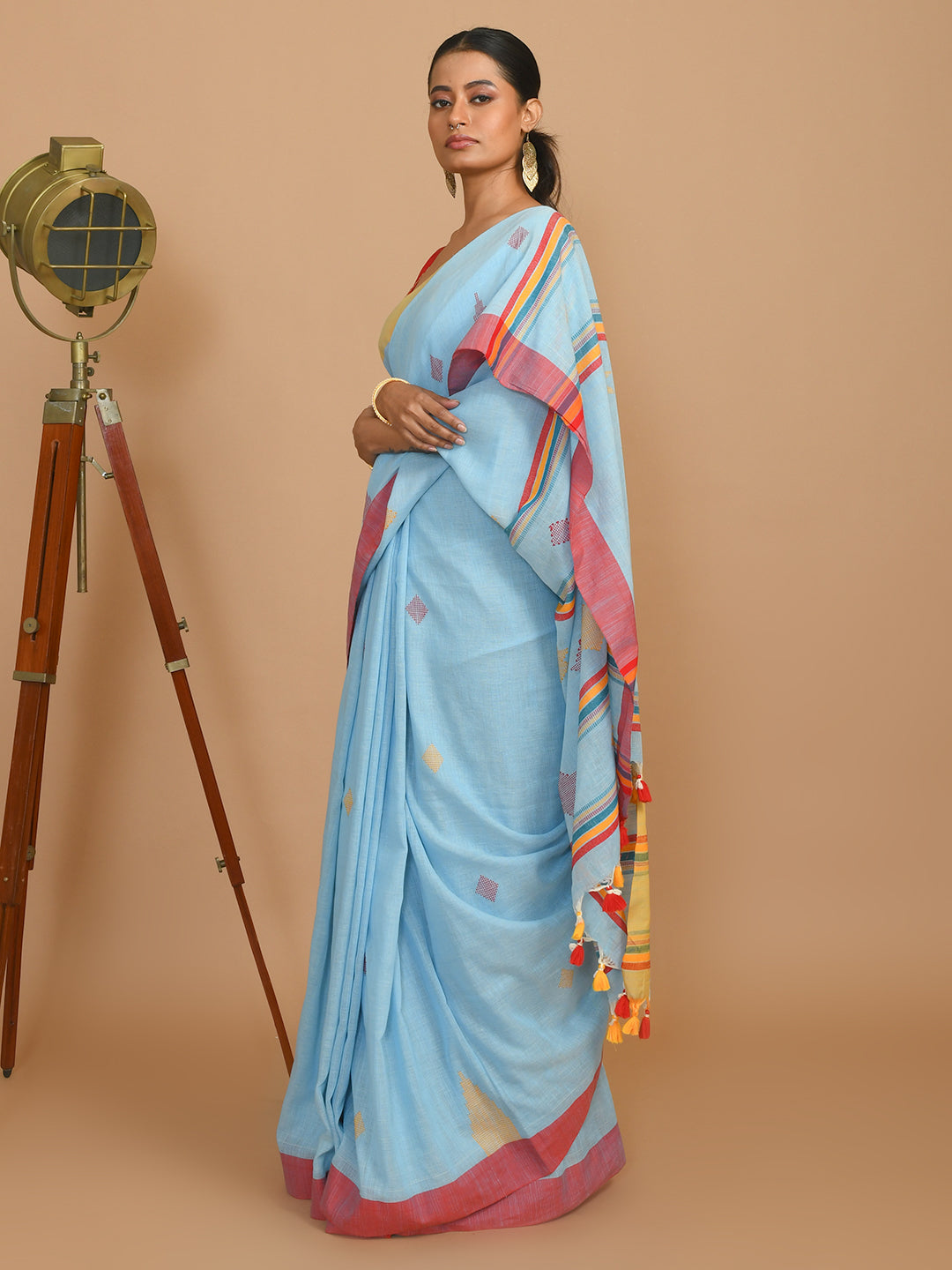 Jamdani Blue Woven Design Daily Wear  Saree