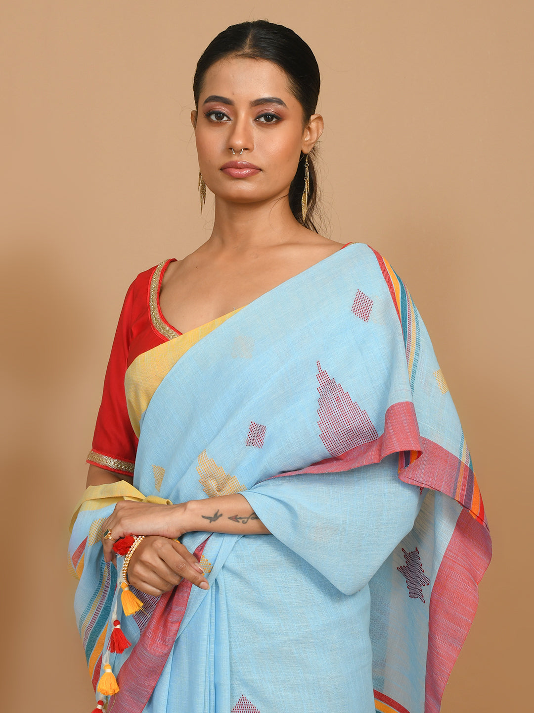 Jamdani Blue Woven Design Daily Wear  Saree