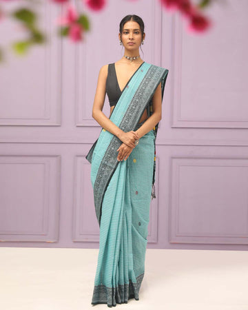 OCEANIC ELEGANCE: (HANDLOOM 100% PURE COTTON SAREE)