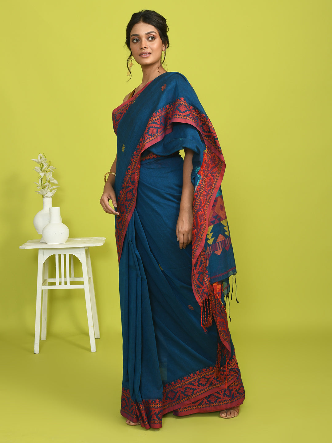 Jamdani Blue Woven Design Daily Wear  Saree