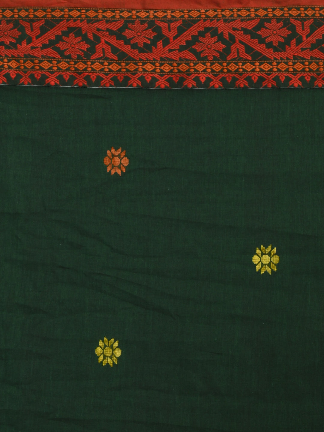 Jamdani Green Woven Design Daily Wear  Saree