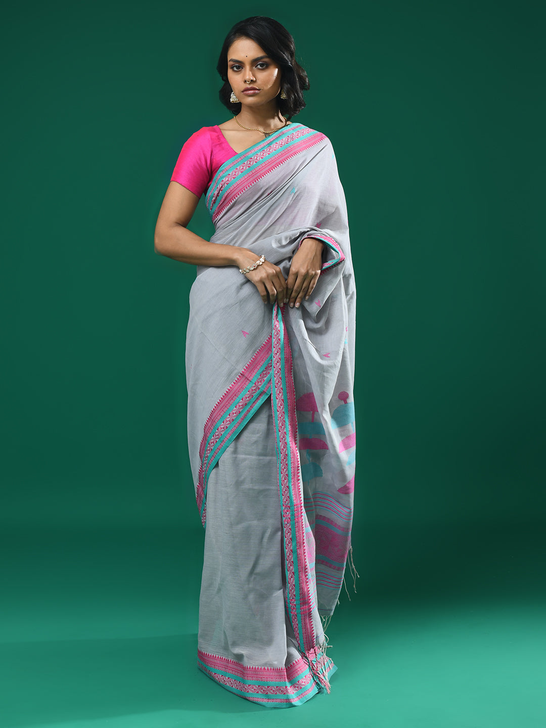 Jamdani Mauve Woven Design Daily Wear  Saree