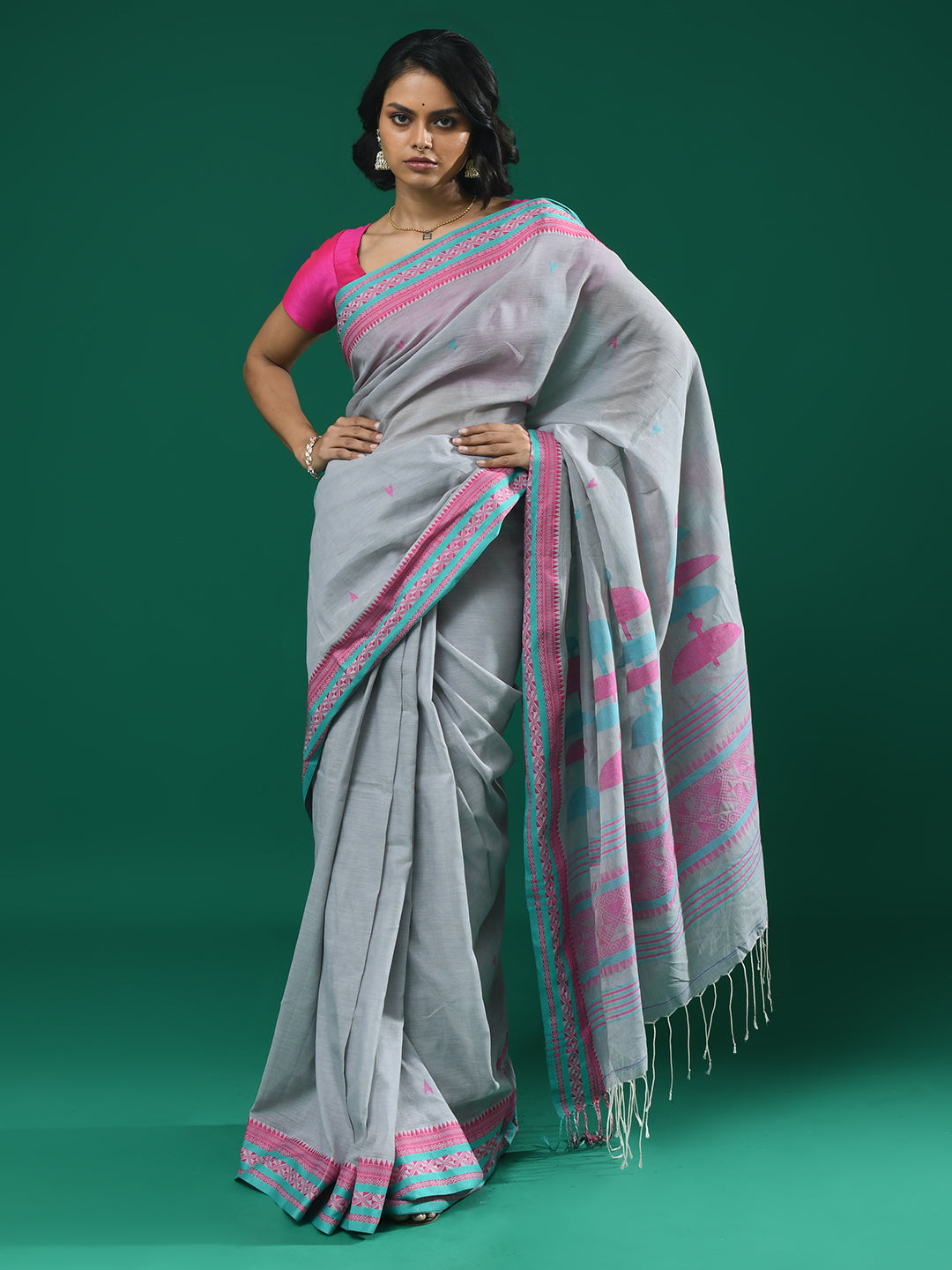 Jamdani Mauve Woven Design Daily Wear  Saree