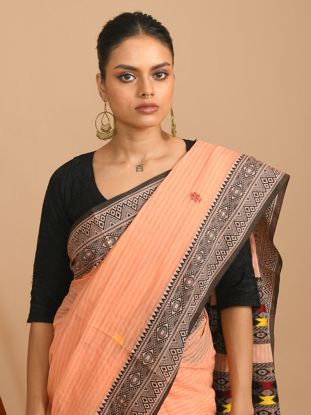 Jamdani Peach Woven Design Daily Wear  Saree