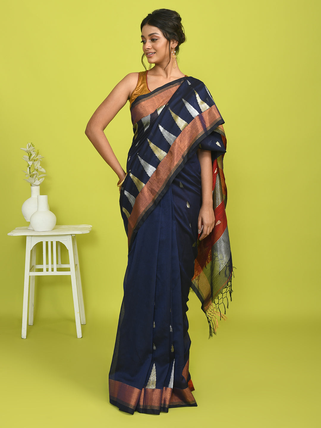 Jamdani Blue Woven Design Festive Wear  Saree