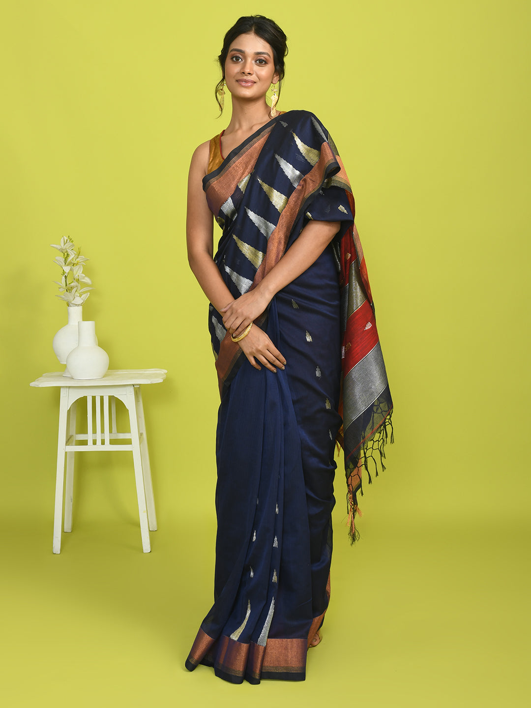 Jamdani Blue Woven Design Festive Wear  Saree