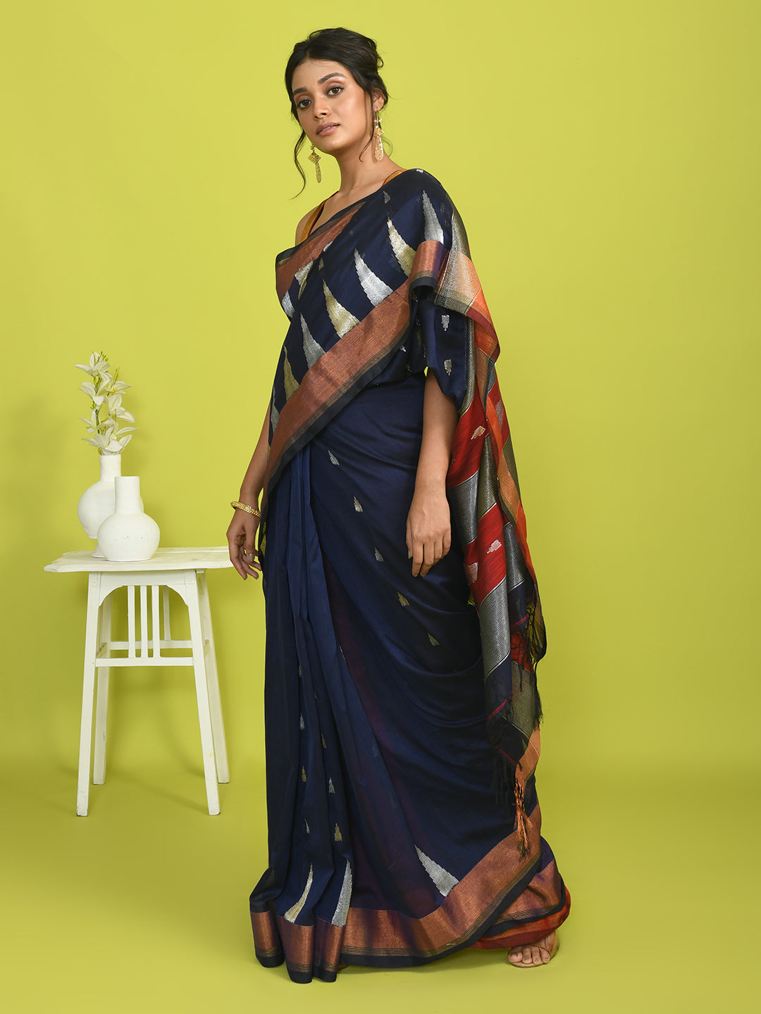 Jamdani Blue Woven Design Festive Wear  Saree