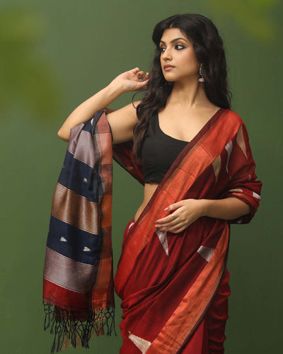 Jamdani Maroon Woven Design Festive Wear  Saree