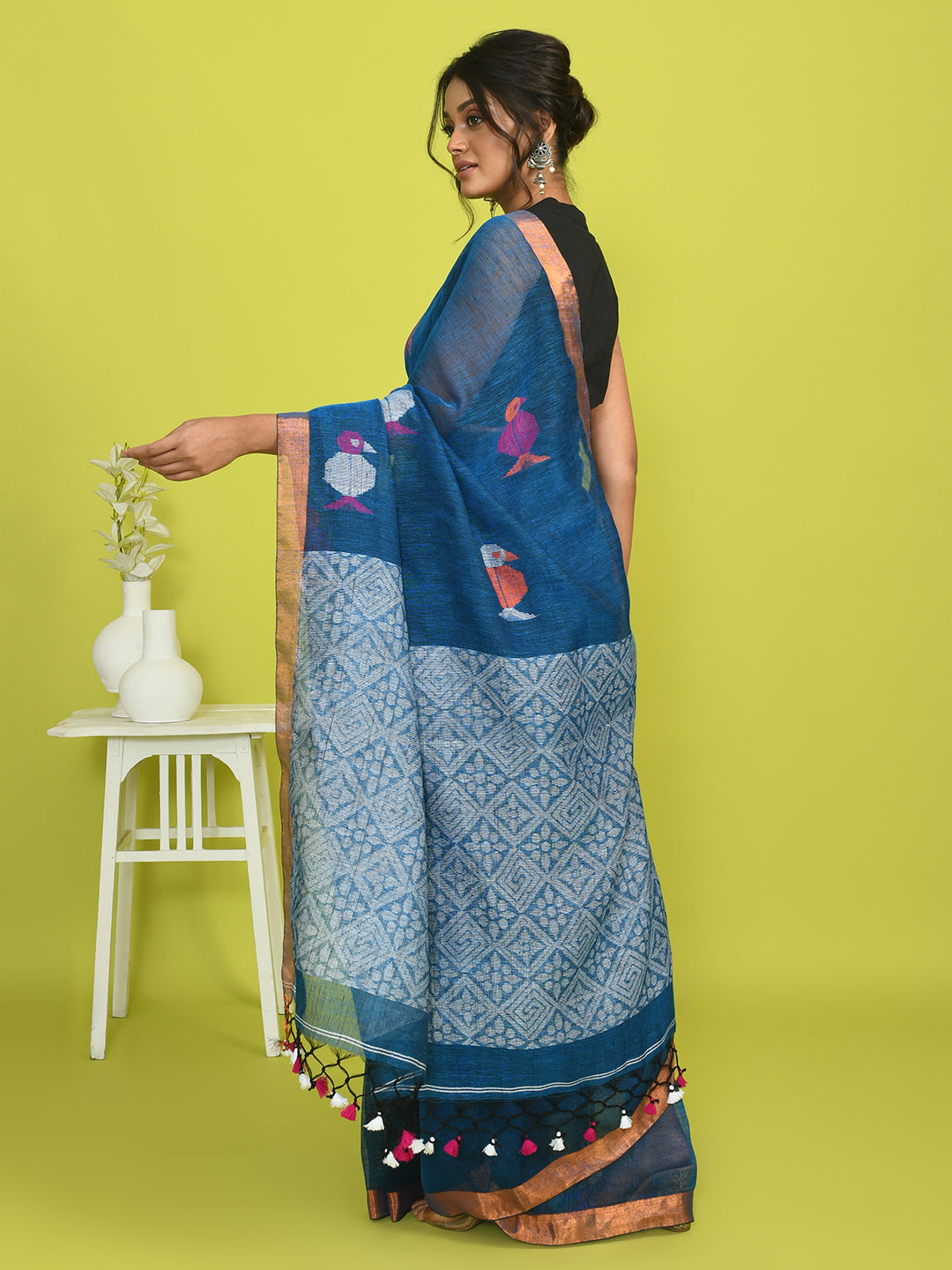 Jamdani Blue Woven Design Work Wear  Saree