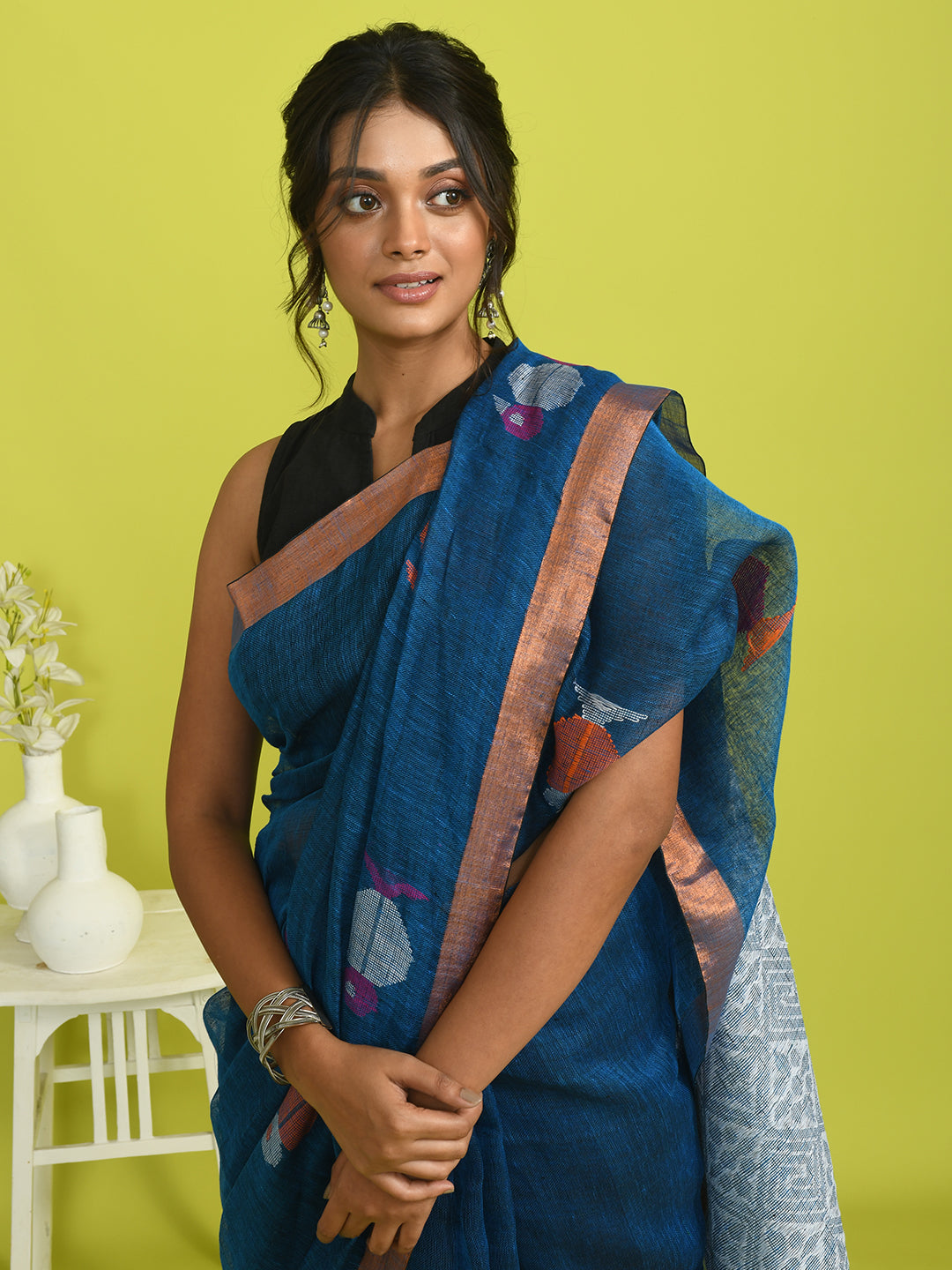 Jamdani Blue Woven Design Work Wear  Saree