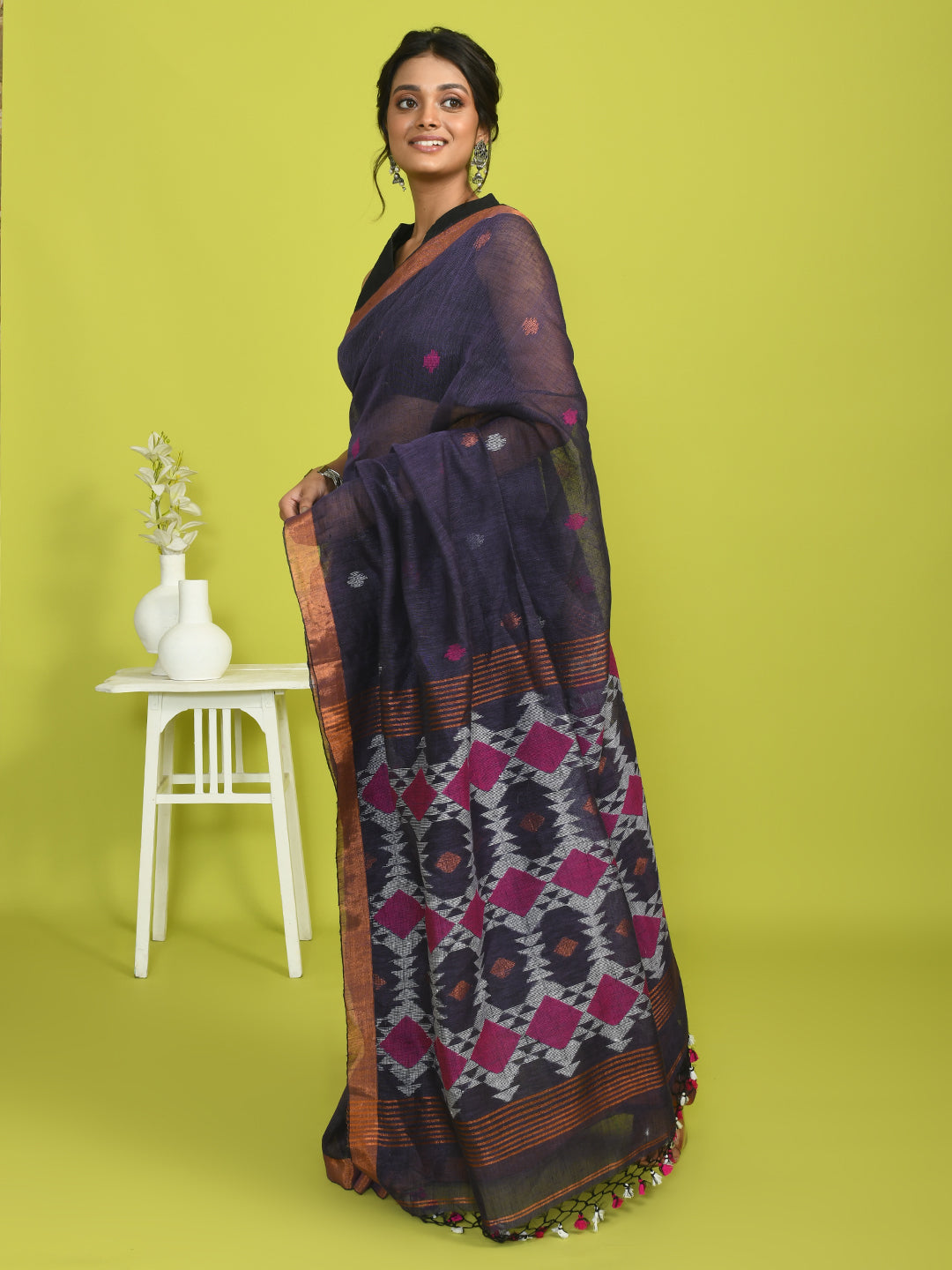 Jamdani Purple Woven Design Work Wear  Saree