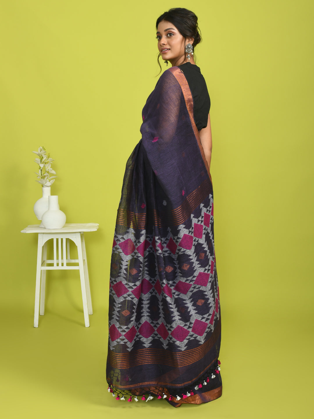 Jamdani Purple Woven Design Work Wear  Saree