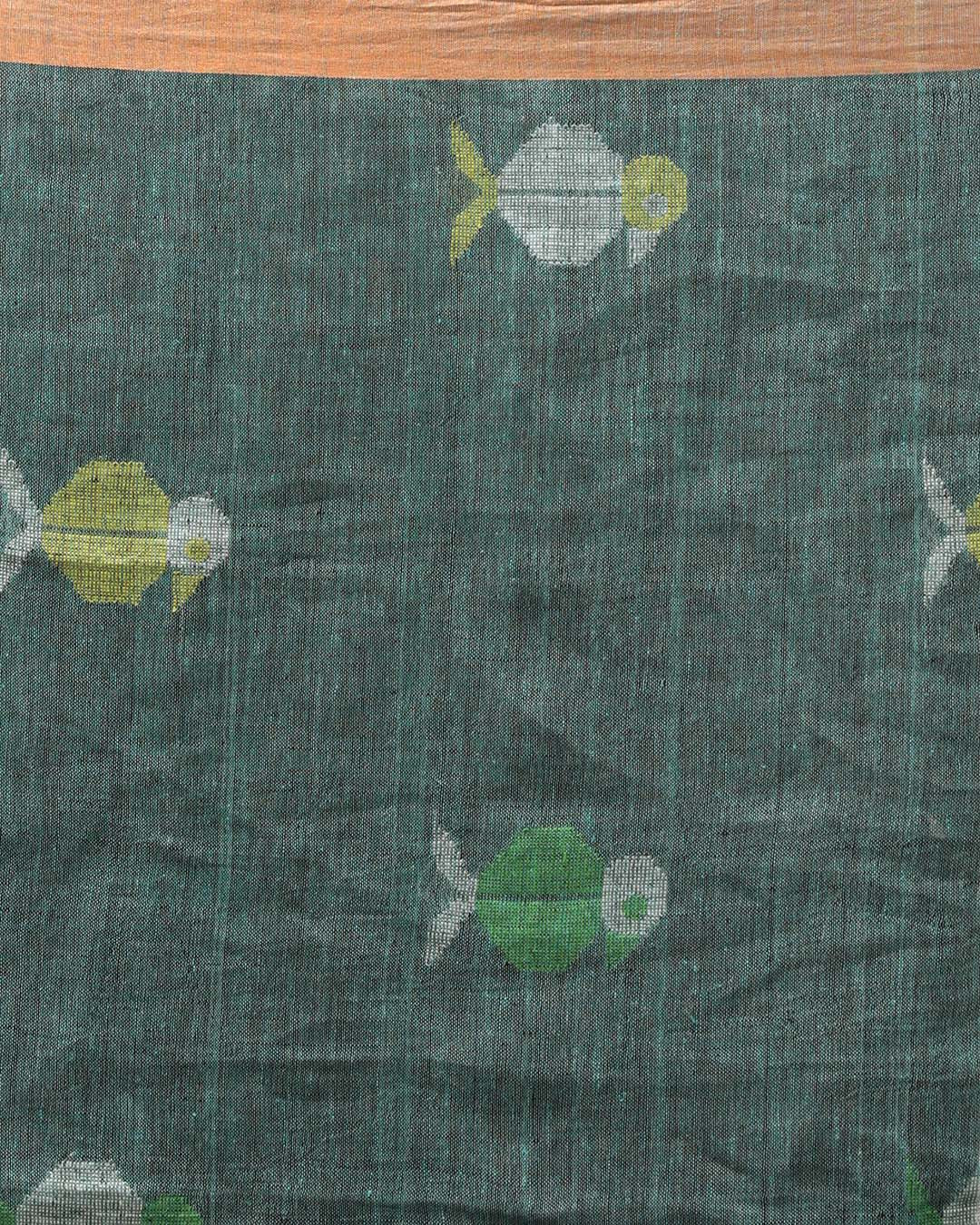 TEAL SERENITY (HANDLOOM PURE LINEN SAREE)