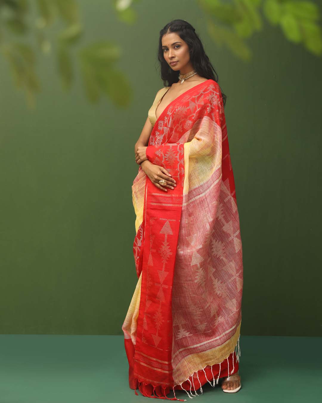 Jamdani Yellow Woven Design Work Wear  Saree