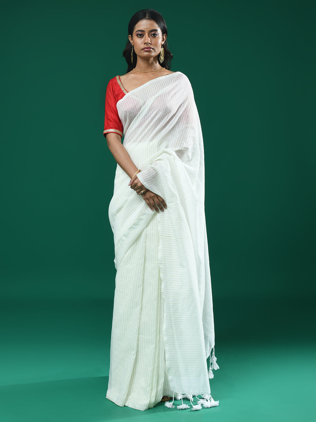 White Striped Daily Wear  Saree