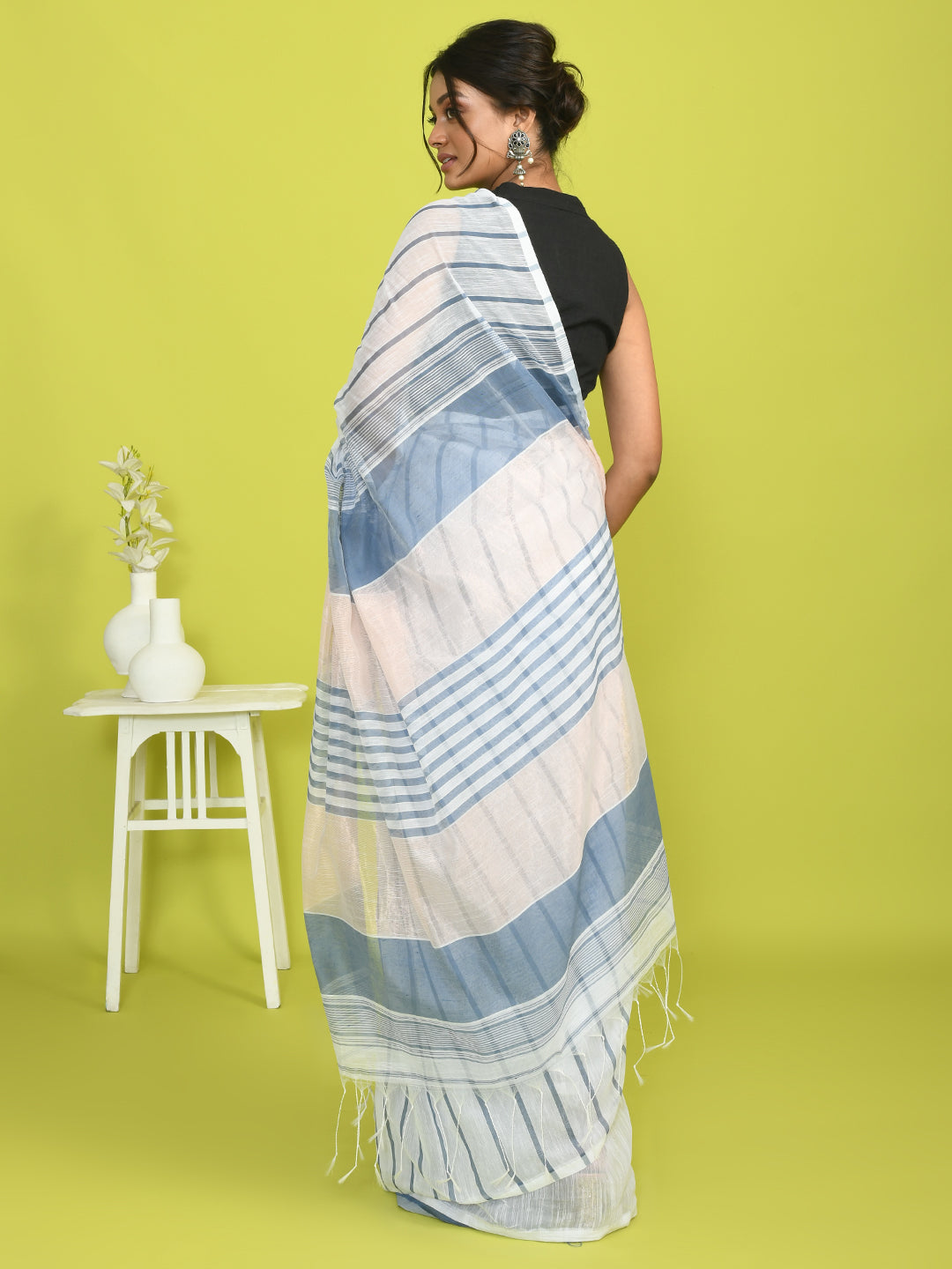 White Striped Daily Wear  Saree