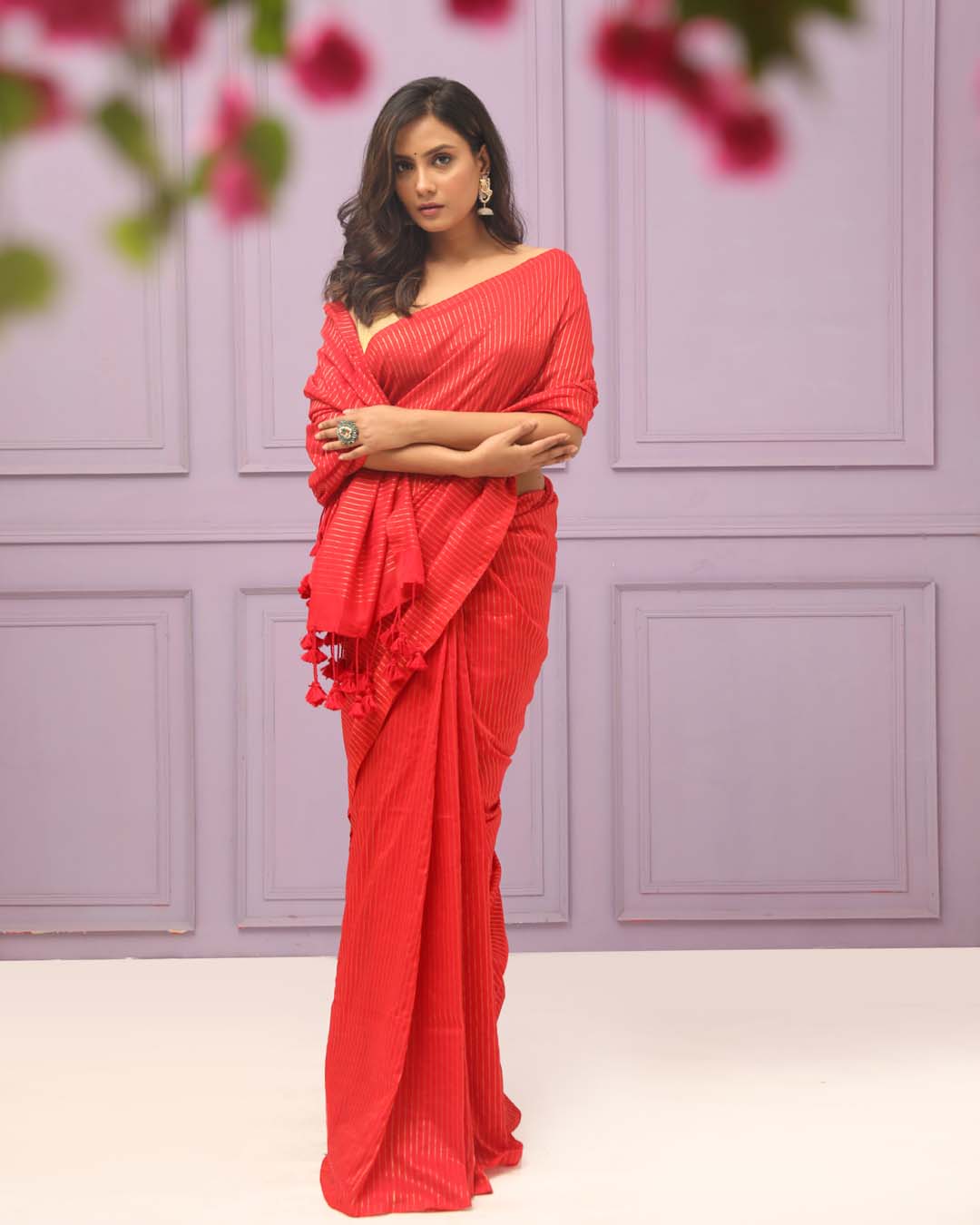 Red Striped Daily Wear  Saree
