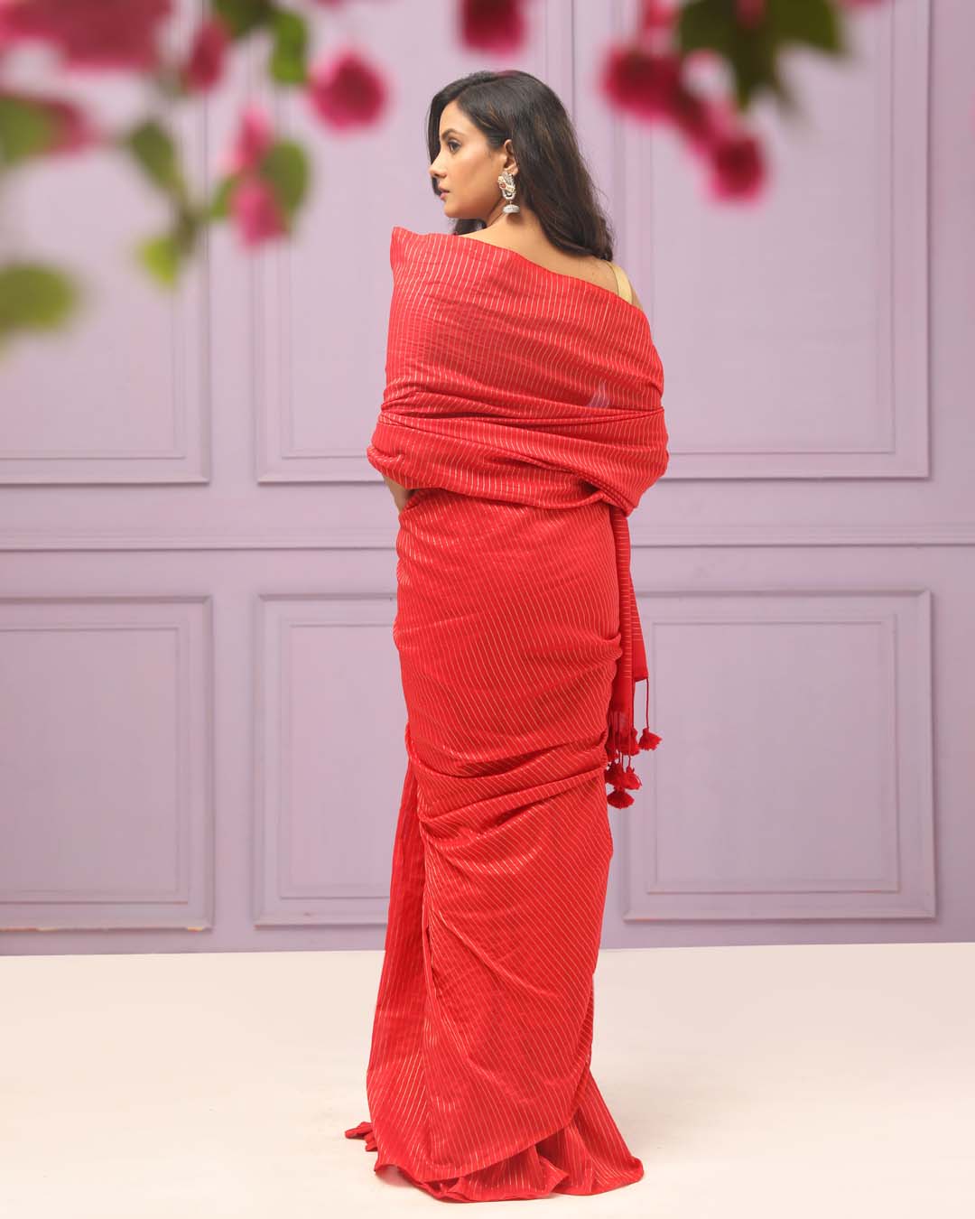 Red Striped Daily Wear  Saree
