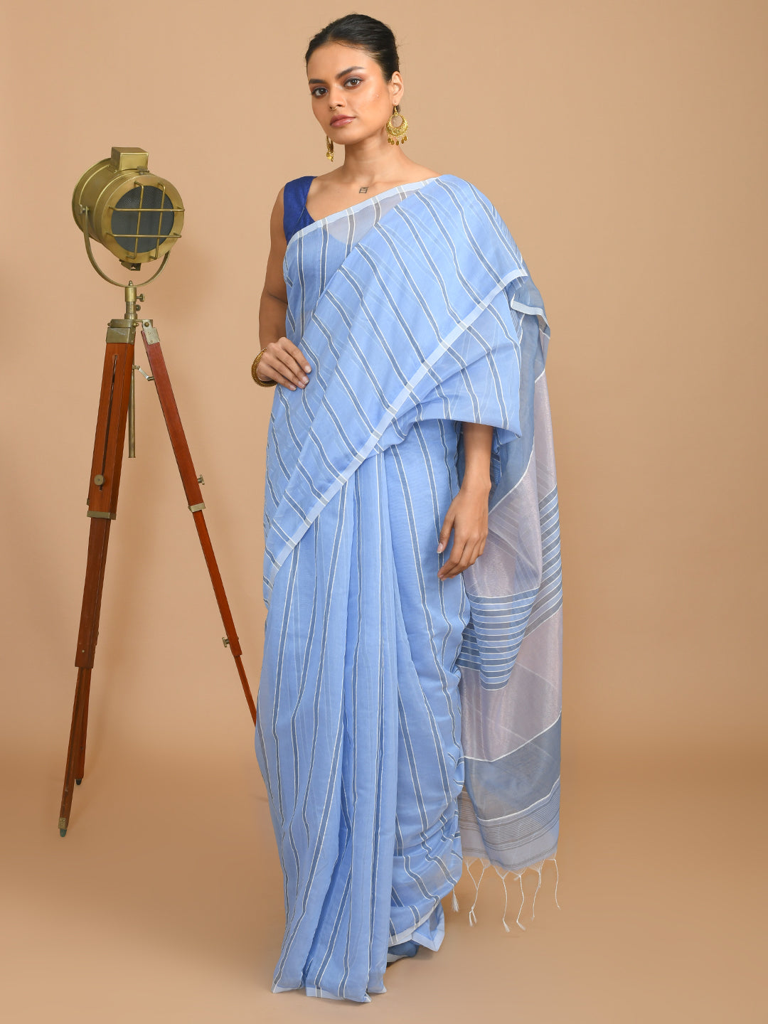 Blue Striped Daily Wear  Saree