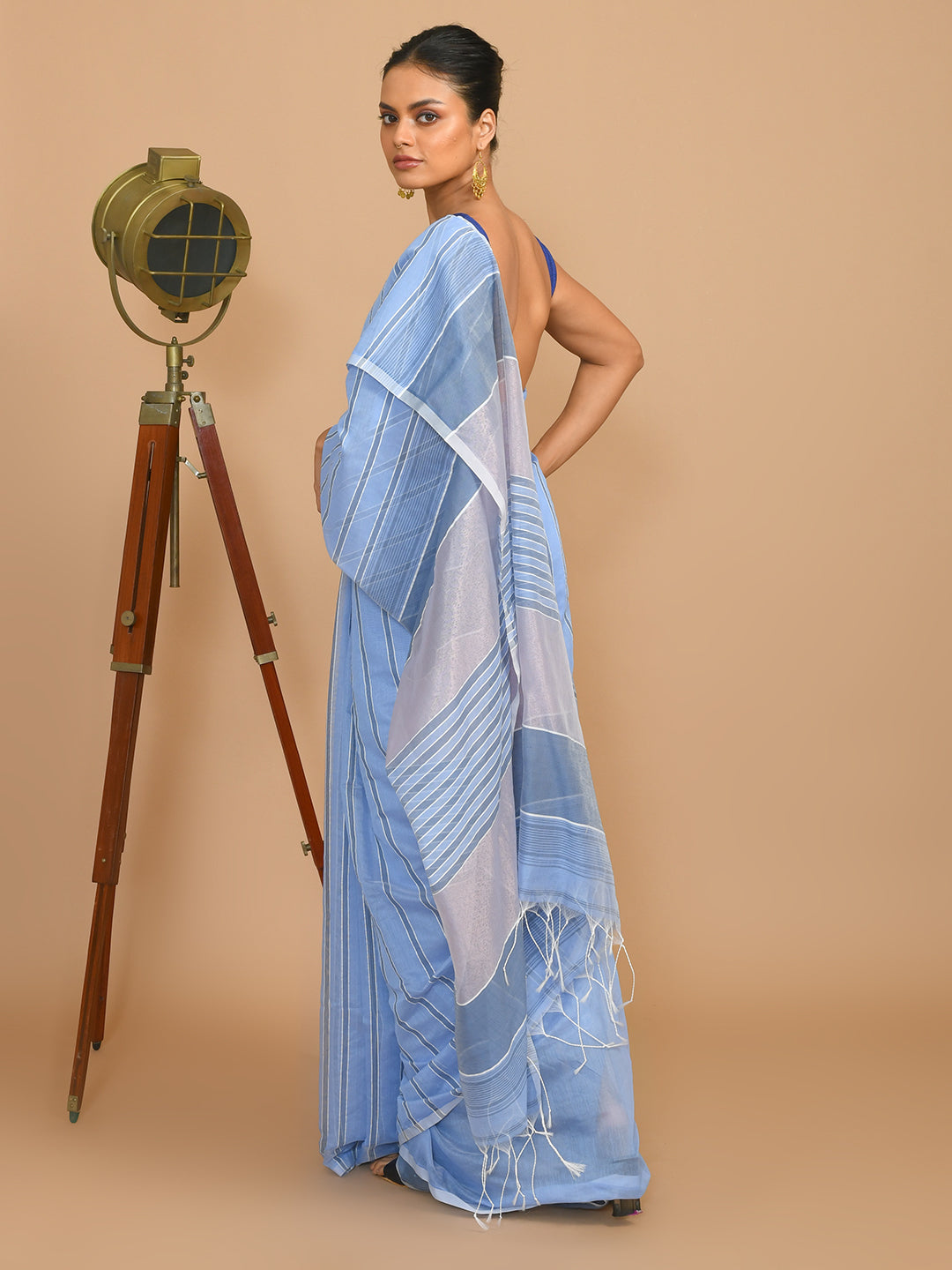 Blue Striped Daily Wear  Saree