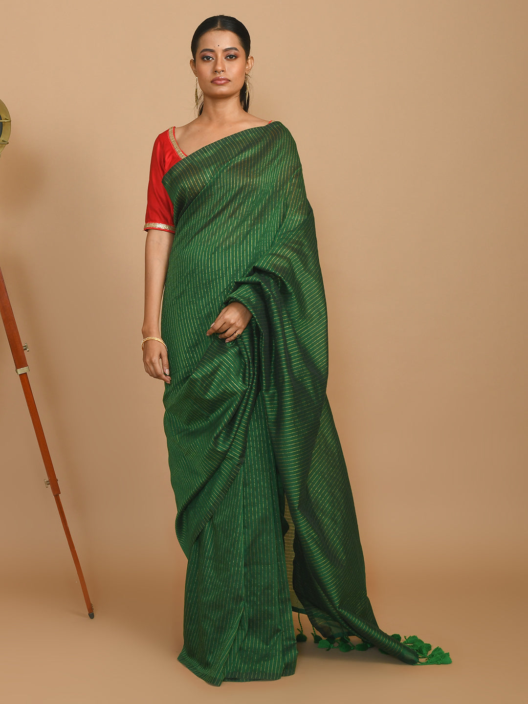 Green Striped Daily Wear  Saree