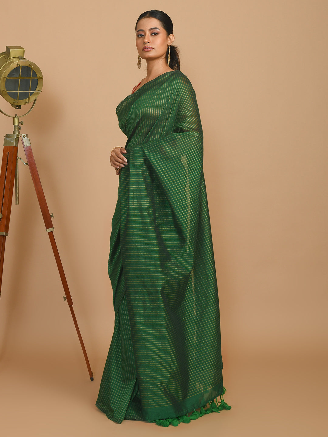 Green Striped Daily Wear  Saree