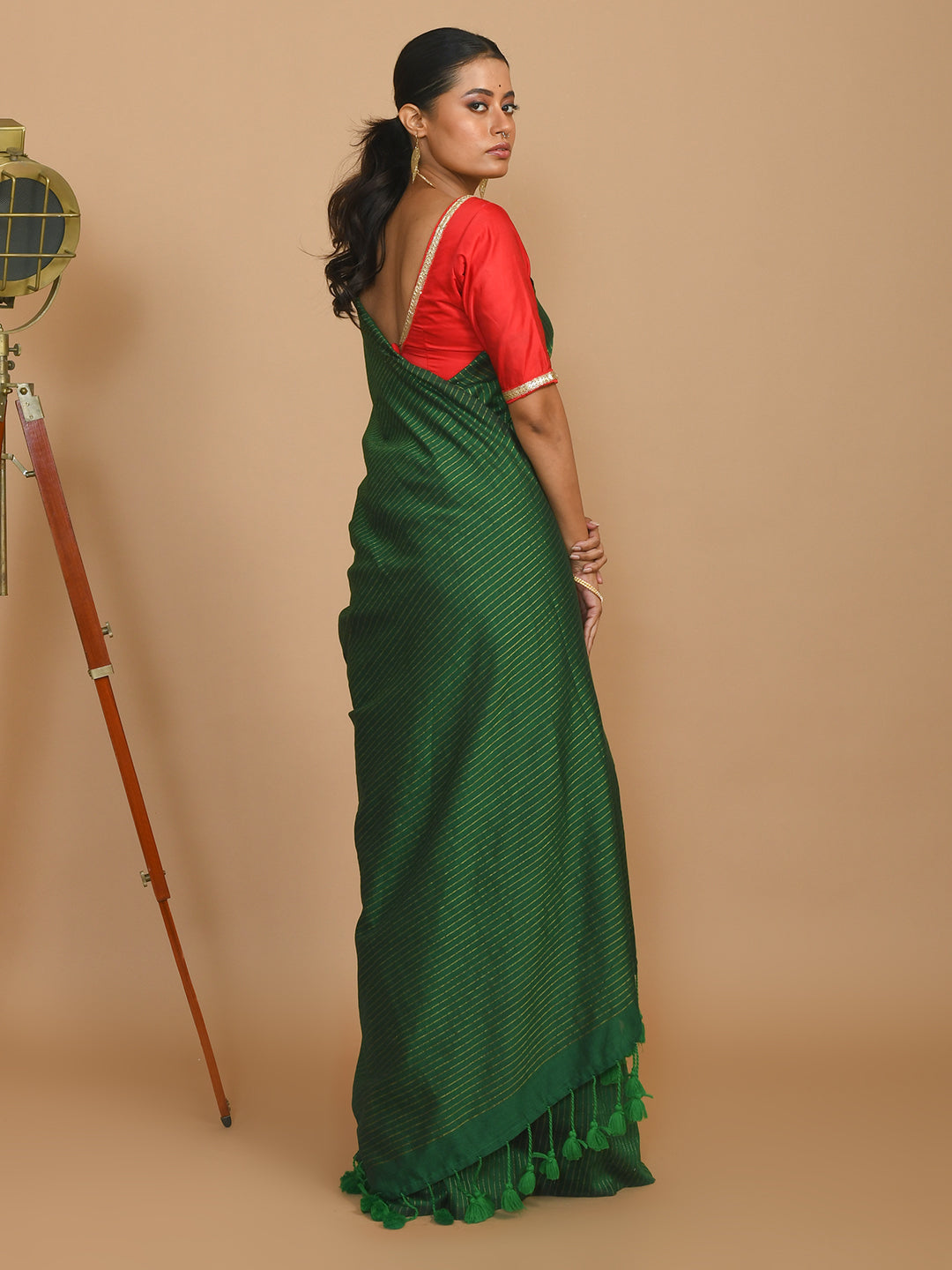 Green Striped Daily Wear  Saree