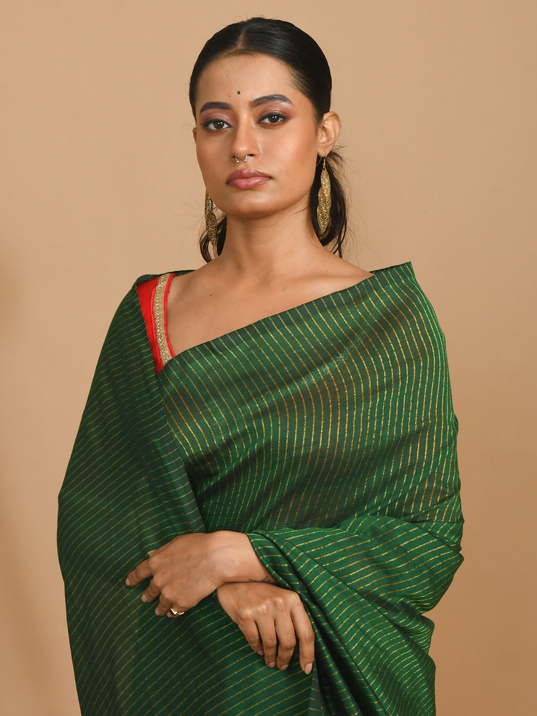 Green Striped Daily Wear  Saree