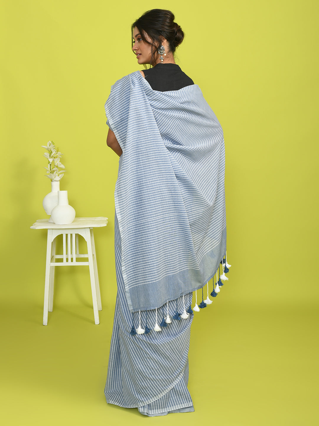 Grey Striped Daily Wear  Saree