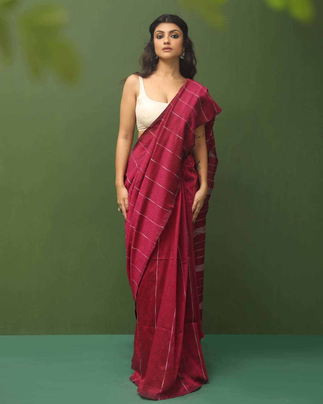 Magenta Solid Work Wear  Saree