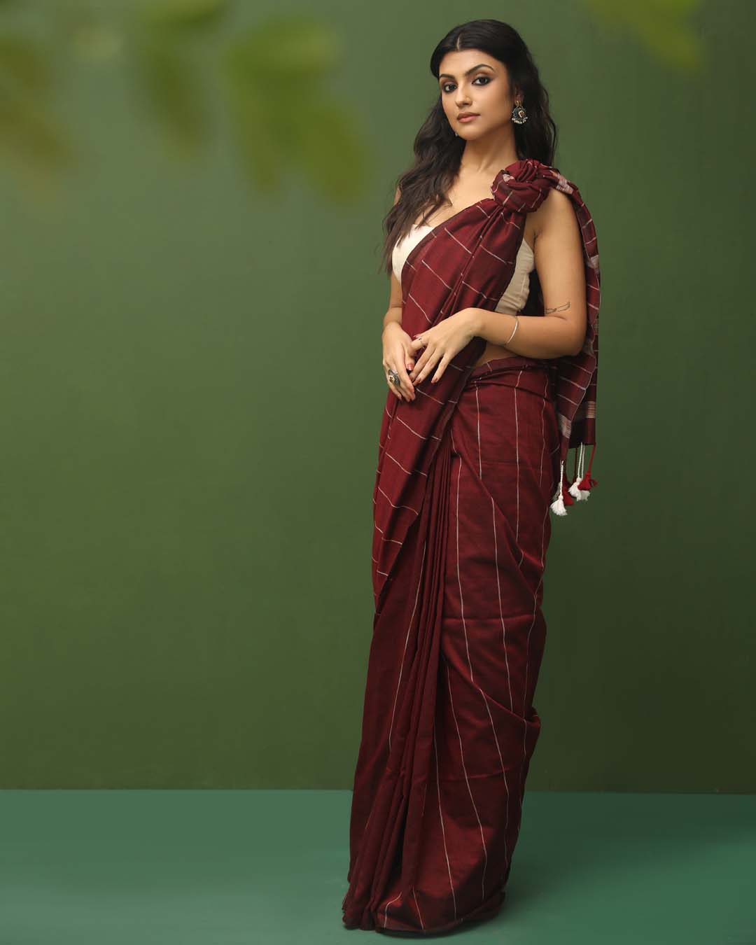 Maroon Solid Work Wear  Saree