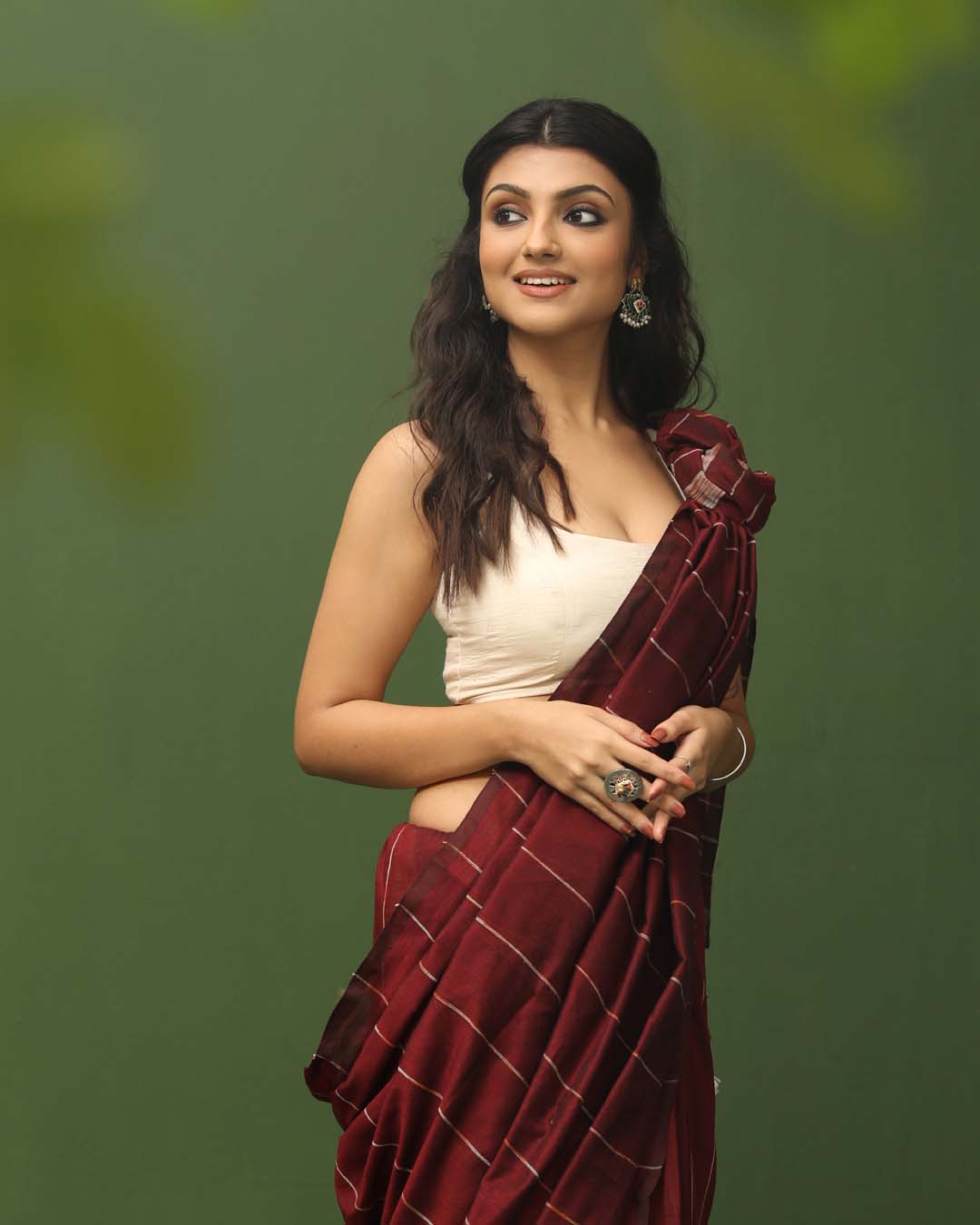 Maroon Solid Work Wear  Saree