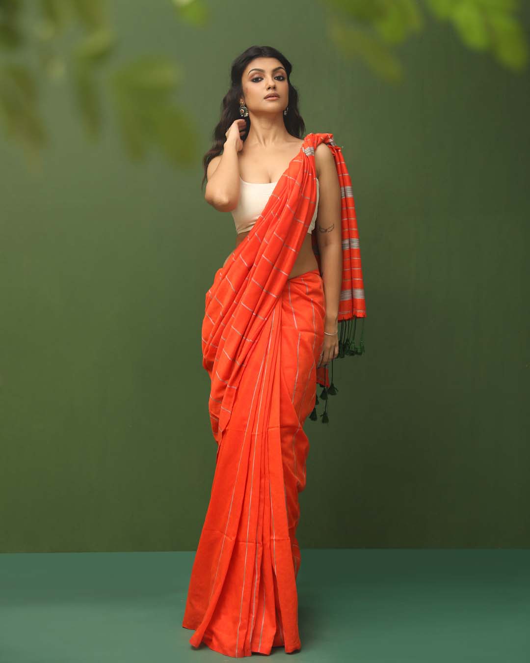 Orange Solid Work Wear  Saree