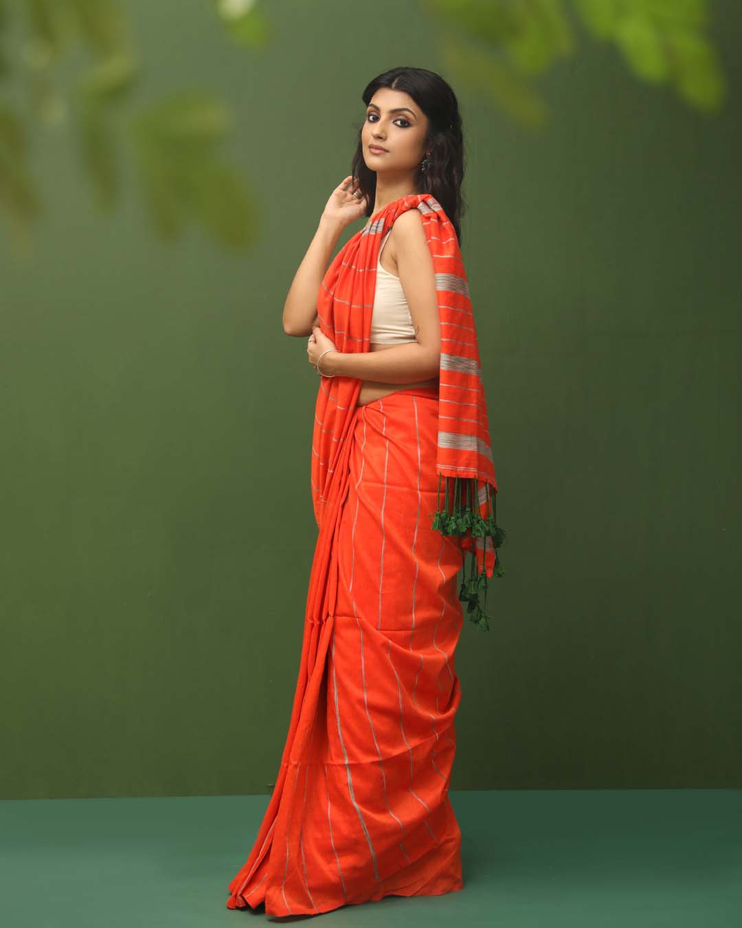 Orange Solid Work Wear  Saree