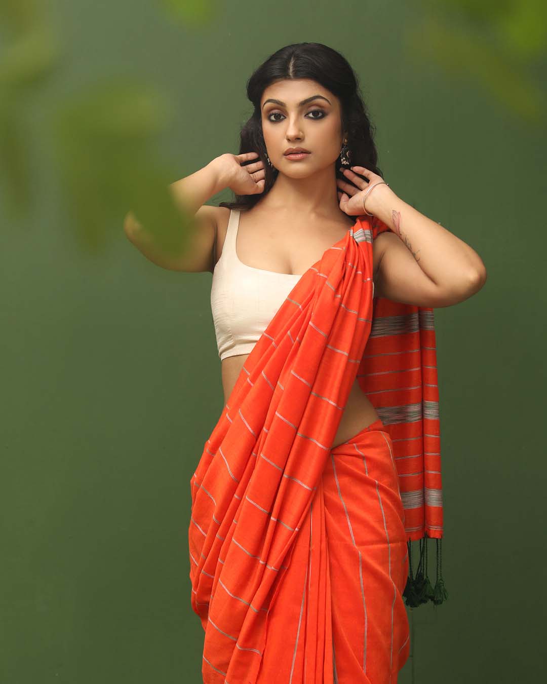 Orange Solid Work Wear  Saree