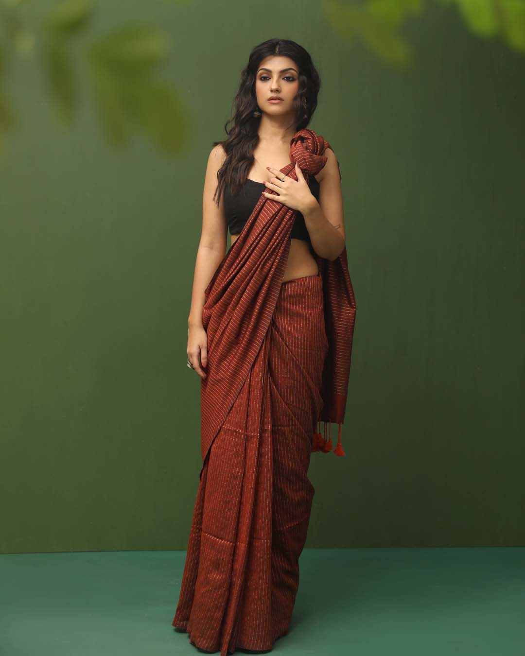 Rust Striped Daily Wear  Saree