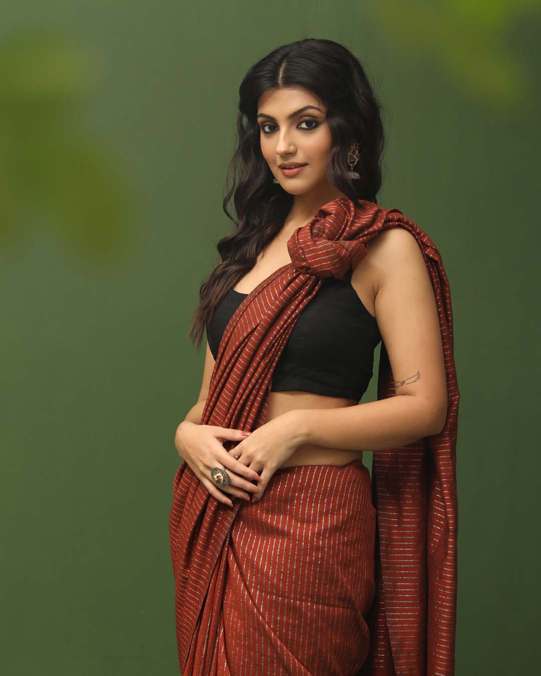 Rust Striped Daily Wear  Saree