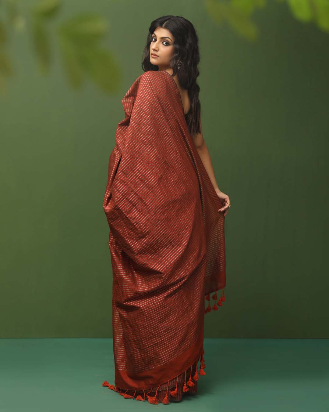 Rust Striped Daily Wear  Saree