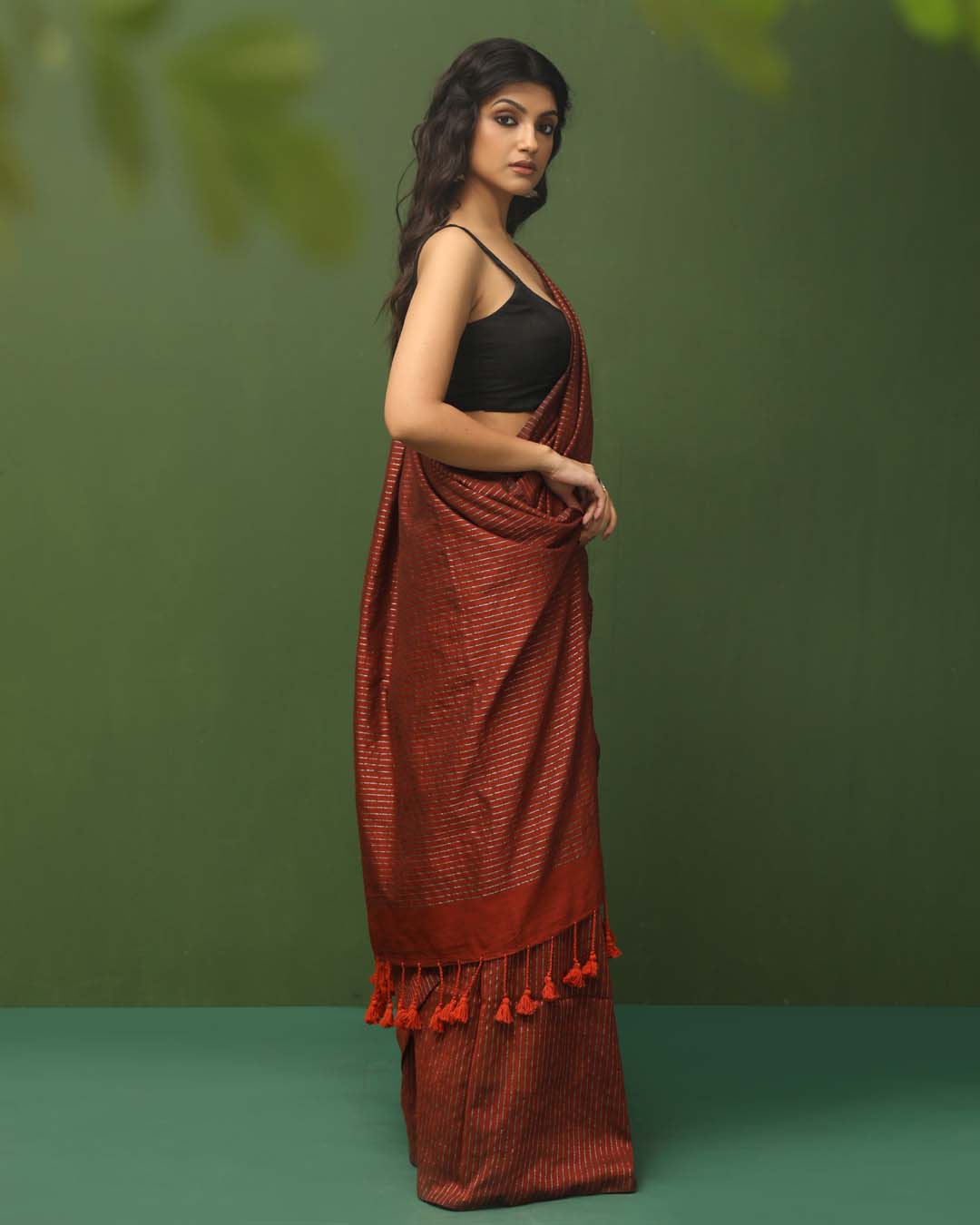 Rust Striped Daily Wear  Saree