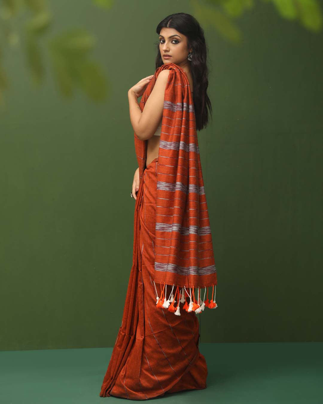 Rust Solid Work Wear  Saree