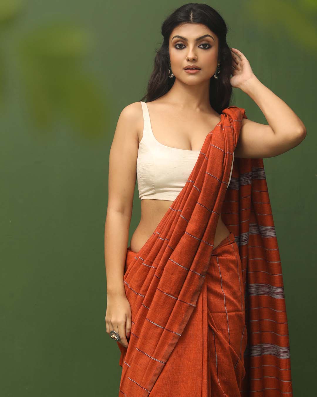 Rust Solid Work Wear  Saree