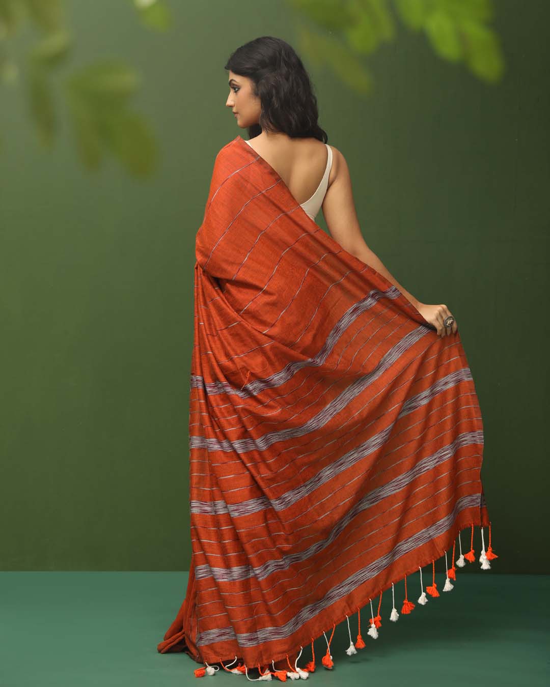 Rust Solid Work Wear  Saree