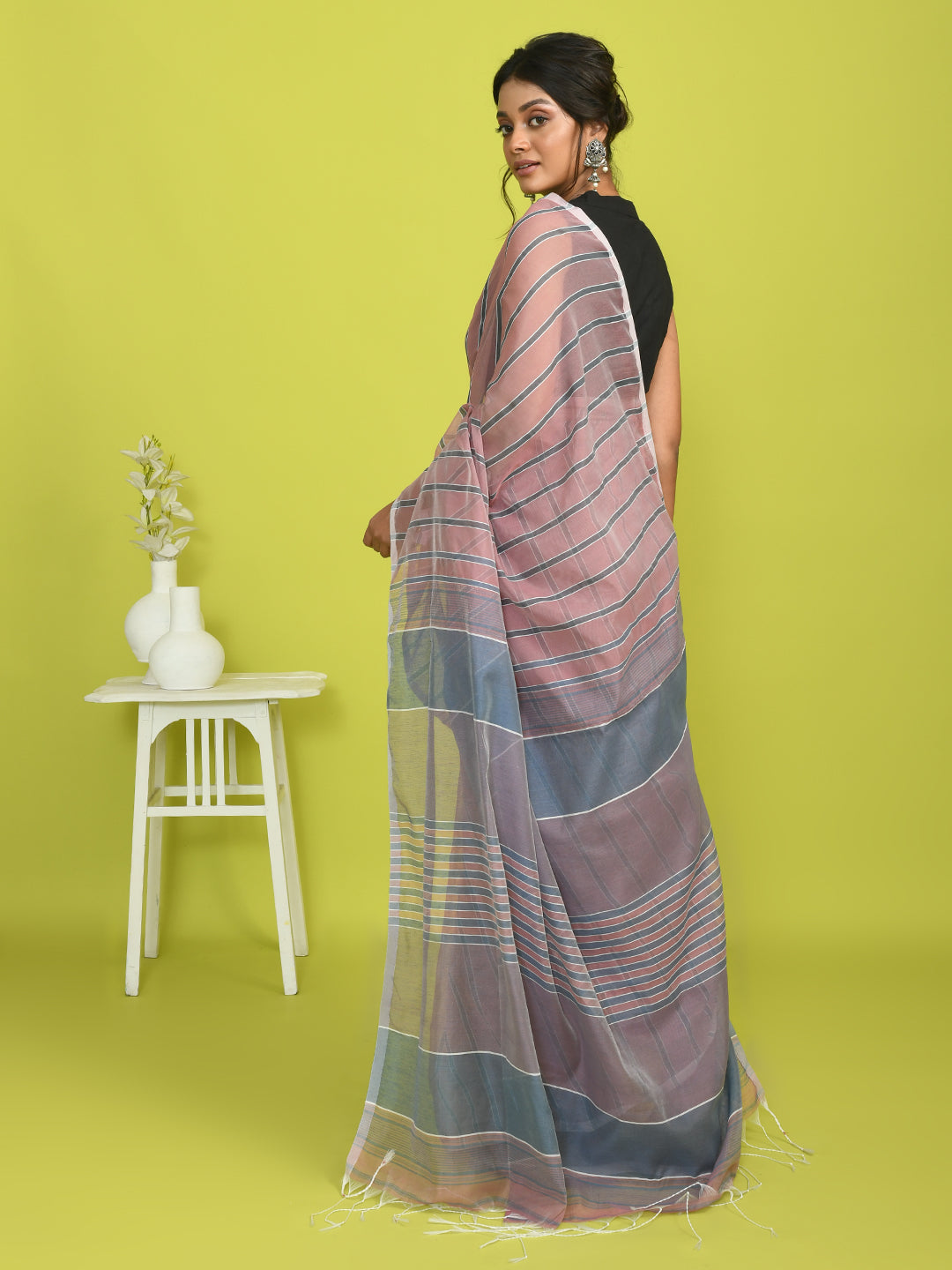 Pink Striped Daily Wear  Saree