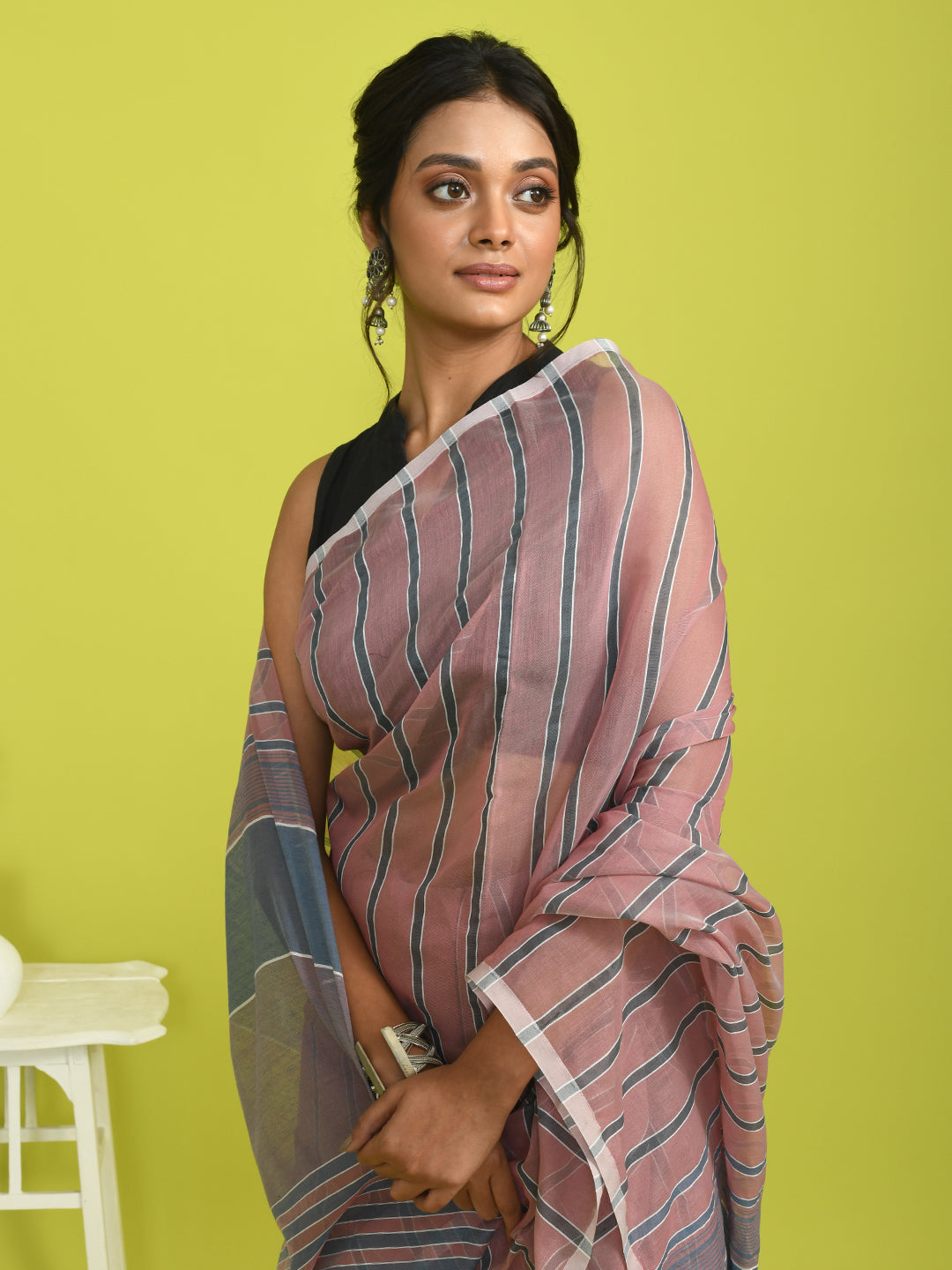 Pink Striped Daily Wear  Saree